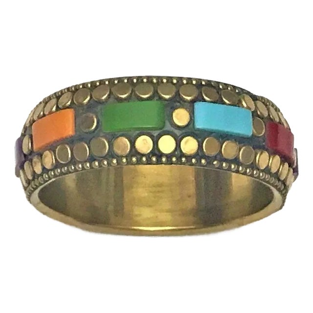 Vintage Art Deco Bronze and Multi-Color Stones Bangle Bracelet For Sale
