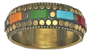 Vintage Art Deco Bronze and Multi-Color Stones Bangle Bracelet