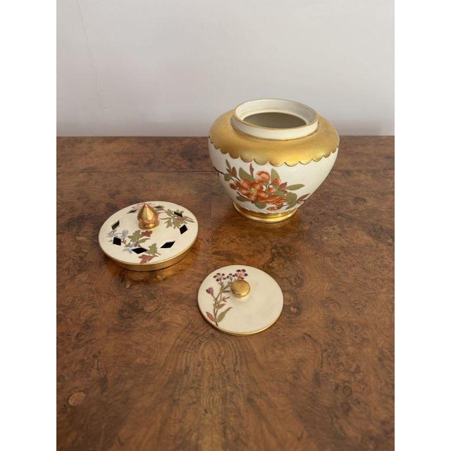 Late 19th Century Antique Victorian Royal Worcester Lidded Potpourri Pot, 1877, Set of 3 For Sale - Image 5 of 7