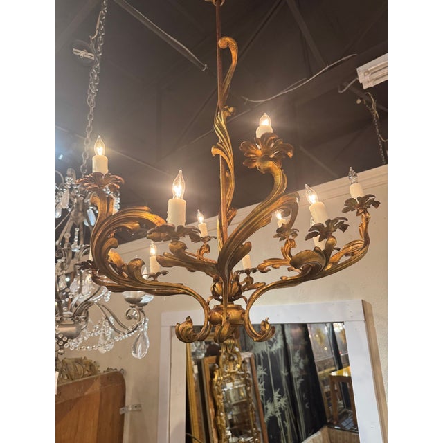 Early 20th Century Italian Rococo Gilt Iron Chandeliers For Sale - Image 5 of 6