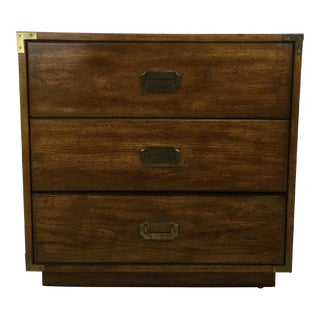 Mid Century Campaign Style Three Drawer Dresser With Brass Hardware For Sale