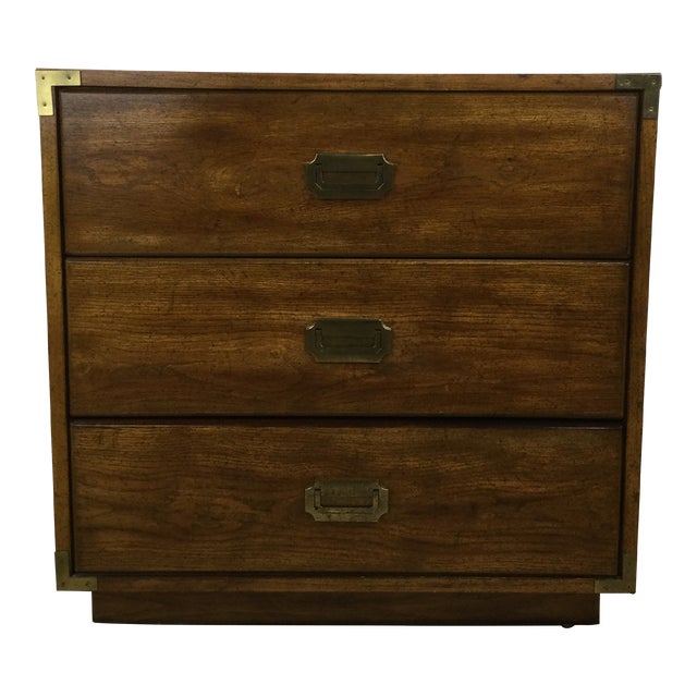 Mid Century Campaign Style Three Drawer Dresser With Brass Hardware For Sale