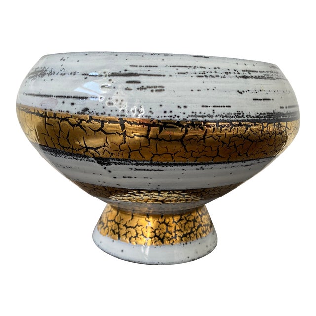 Mid 20th Century Italian Ceramic White Gold and Black Bowl For Sale