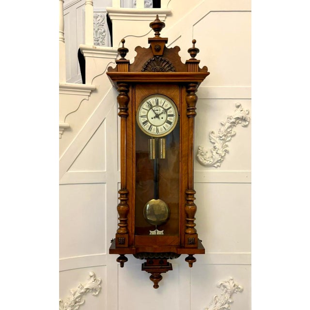 Antique Carved Walnut Regulator Striking Wall Clock, Vienna, Austria, 1860 For Sale - Image 18 of 18