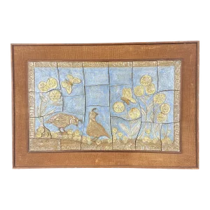Sculptural Pottery Tile Scene, Framed
