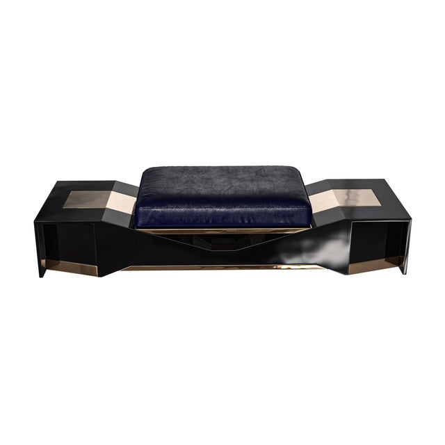 "Castel Madama" Ottoman With Stainless Steel and Bronze Details For Sale - Image 4 of 6