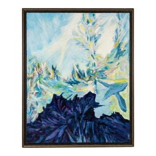 Large Abstract Vintage Painting on Canvas For Sale