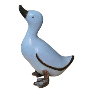 Mid-Century Wood Duck Hand Carved Blue Sculpture