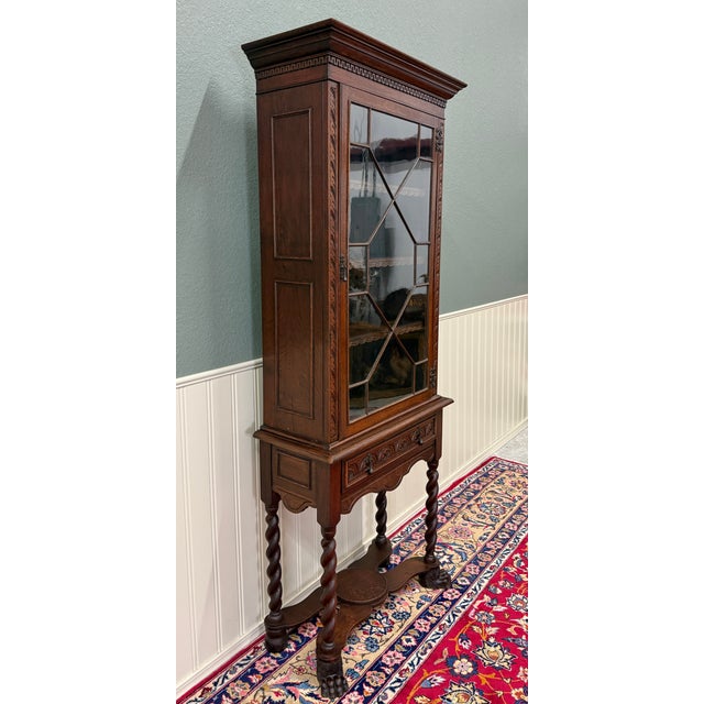 Antique English Oak Jacobean Revival Bookcase Barley Twist Display Cabinet C1890 For Sale - Image 10 of 17