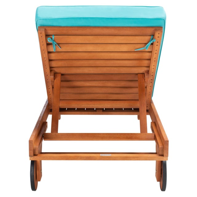 Newport Chaise Lounge Chair with Side Table, Natural/Aqua Cushion For Sale - Image 13 of 13