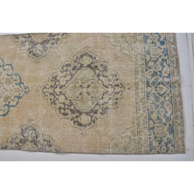 Vintage Distressed Turkish Oushak Long Hallway Runner Rug With Muted Medallions - 3x14 For Sale In Phoenix - Image 6 of 10