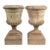 Pair of Neoclassical Style Weathered Cast Stone Campana Urns on Pedestals For Sale