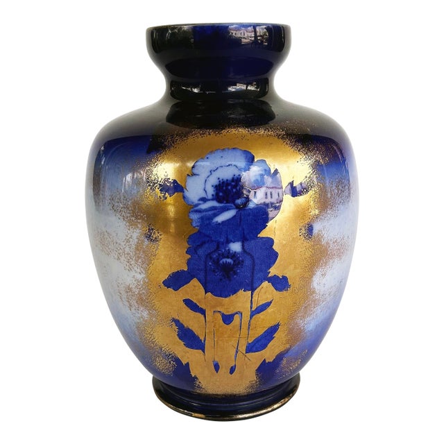 1900s English Royal Staffordshire Flow-Blue Ironstone Vase "Irene" Pattern For Sale