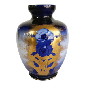 1900s English Royal Staffordshire Flow-Blue Ironstone Vase "Irene" Pattern