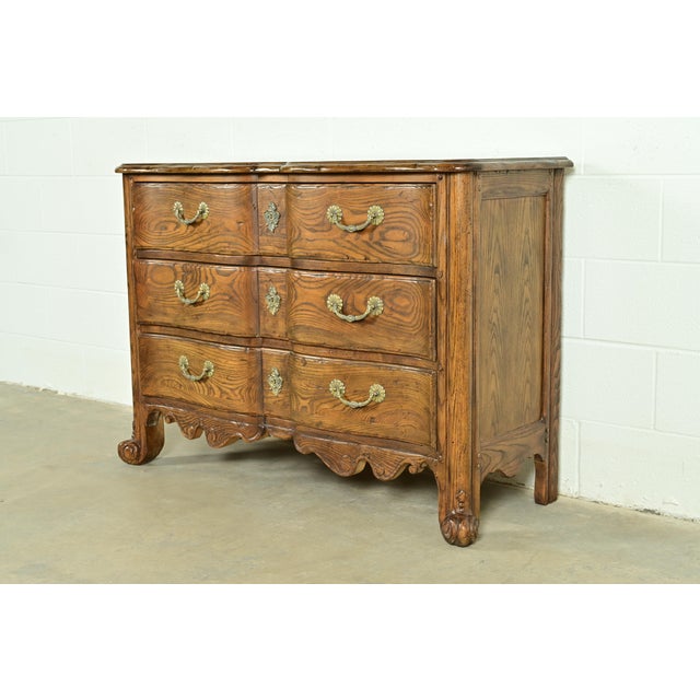 French Provincial Baker Furniture French Provincial Louis XV Carved Oak Dresser or Chest of Drawers For Sale - Image 3 of 16