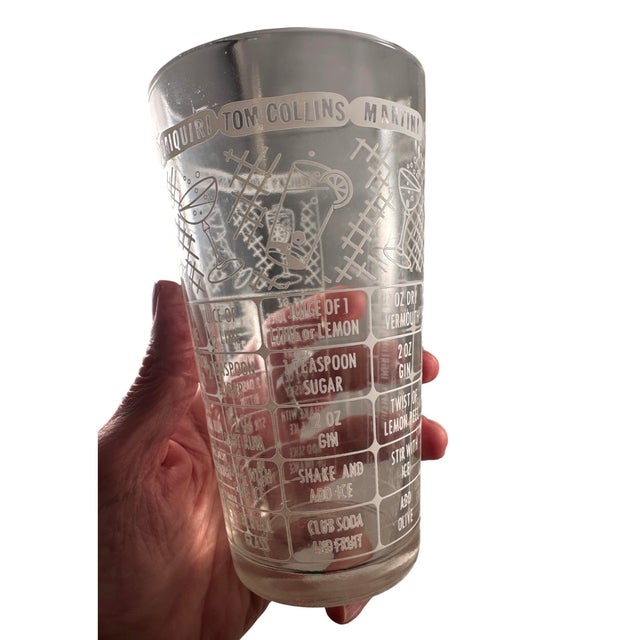 This vintage pair of bartender glasses feature a classic round shape with all-over white print drink recipes. Made of...