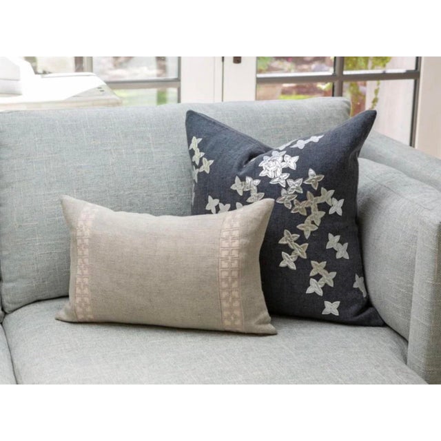 Global Views Ashley Childers for Global Views Christie Linen & Leather Appliqué Pillows — Pair For Sale - Image 4 of 4