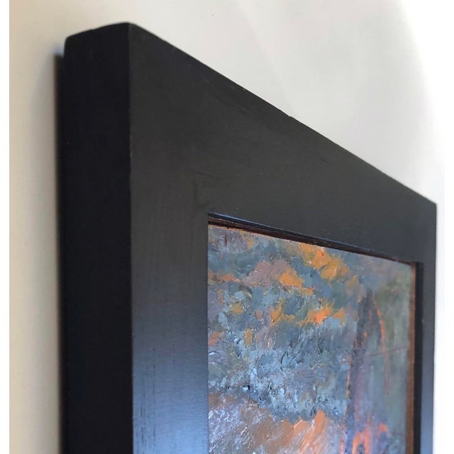 Contemporary Fireside by Lisa Fricker | Oil on collage on board Portrait of a woman by a firelight backdrop For Sale - Image 3 of 4
