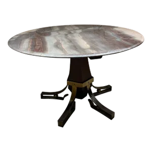 1950s Arturo Pani Forged Iron Mahogany Marble Dining Table Mexico City