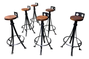 Vintage Brutalist Wrought Iron Bar Stools, 1970s, Set of 6