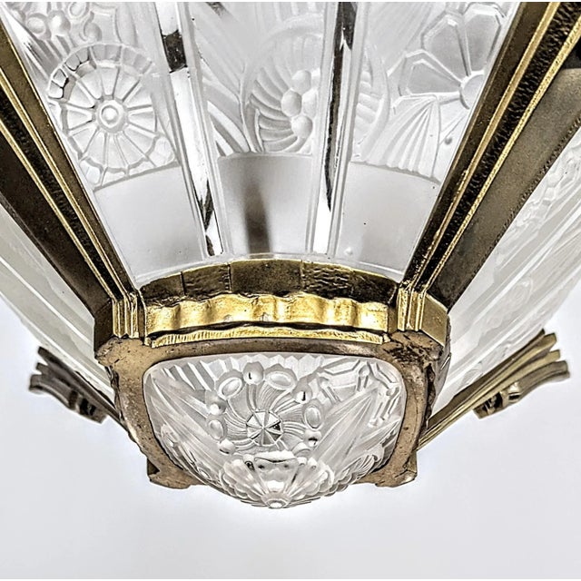 Metal French Art Deco Chandelier Signed by Hettier Vincent For Sale - Image 7 of 8