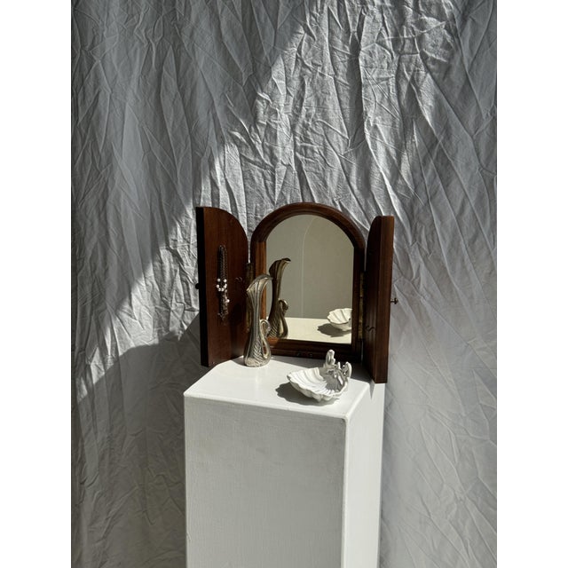 Mini Mirror with Rounded Oak Top, 1980s, in Very Good conditions. Designed 1980 to 1989