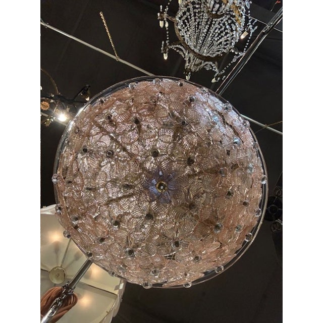 Early 21st Century Petite Pink Murano Glass Pendant With Flowers For Sale - Image 5 of 5