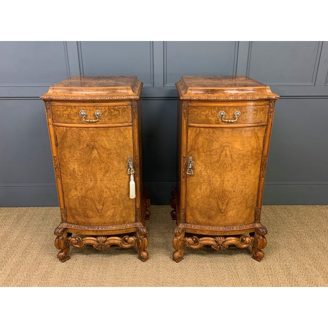 Tall Burr Walnut Pedestal Cupboards, 1910, Set of 2 For Sale - Image 11 of 18