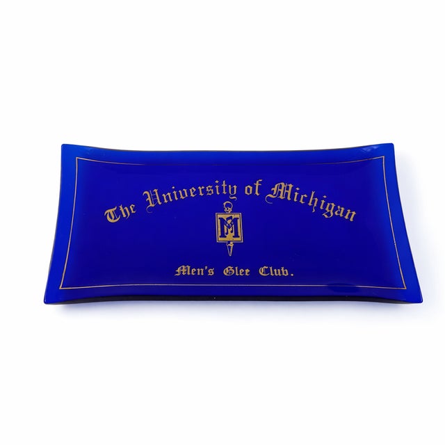 Mid 20th Century Vintage the University of Michigan Men's Glee Club Blue Glass Dish For Sale - Image 5 of 7