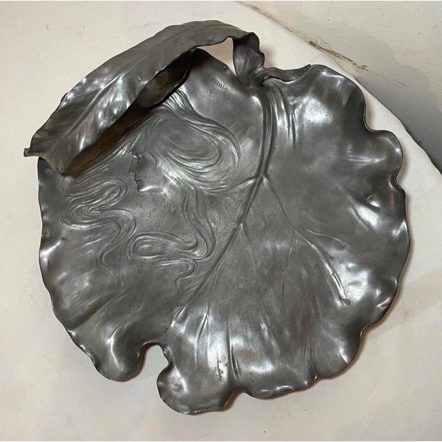 1920s 1920s Large j.r Hannig Pewter Art Nouveau Figural Footed Platter Centerpiece Tray Dish For Sale - Image 5 of 12
