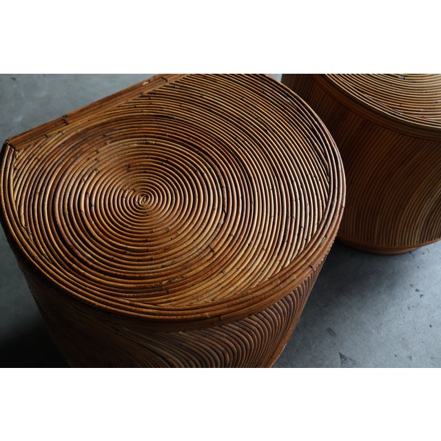 Pair of Pencil Reed Swiveling Side Tables Attributed to Gabriella Crespi, 1980s For Sale - Image 11 of 16