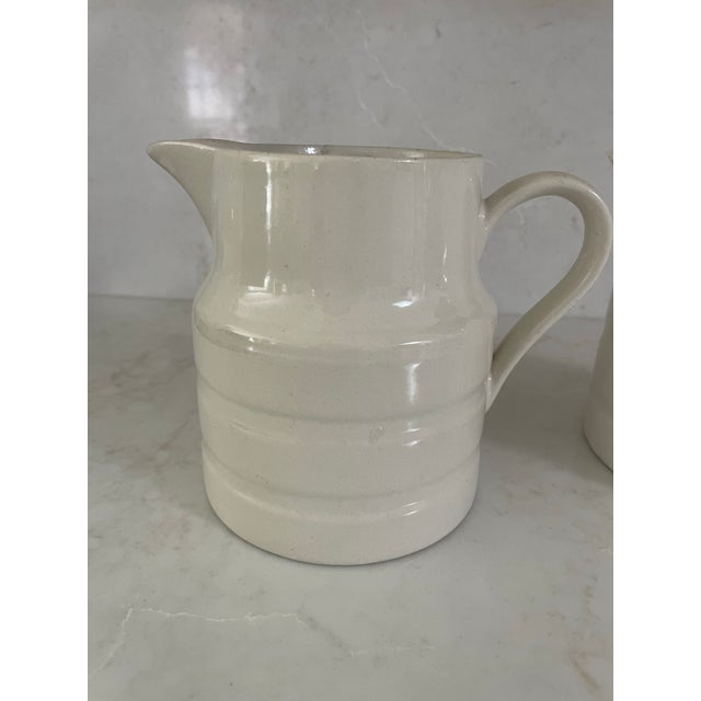 Off-white Pair Antique English Ironstone Dairy Banded Pitchers For Sale - Image 8 of 9