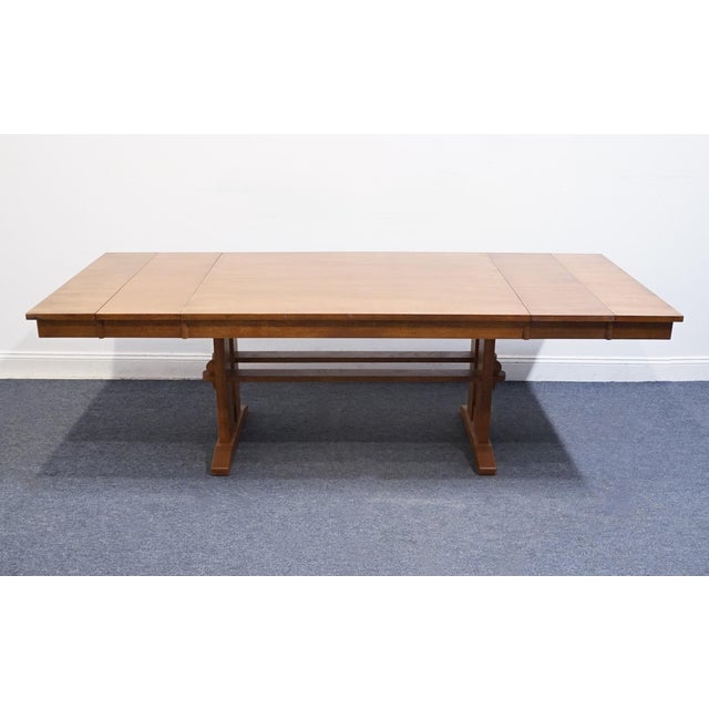 Mission Bassett Furniture Mission Style Solid Oak 93" Trestle Dining Table 4033-0449 For Sale - Image 3 of 15