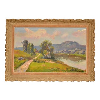 The Path Along the River, Oil on Canvas, 20th Century For Sale