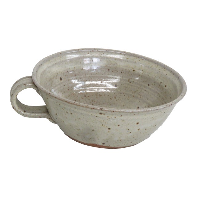 Pulick Mid Century Modern Stoneware Clay Bowl With Handle 4641b For Sale