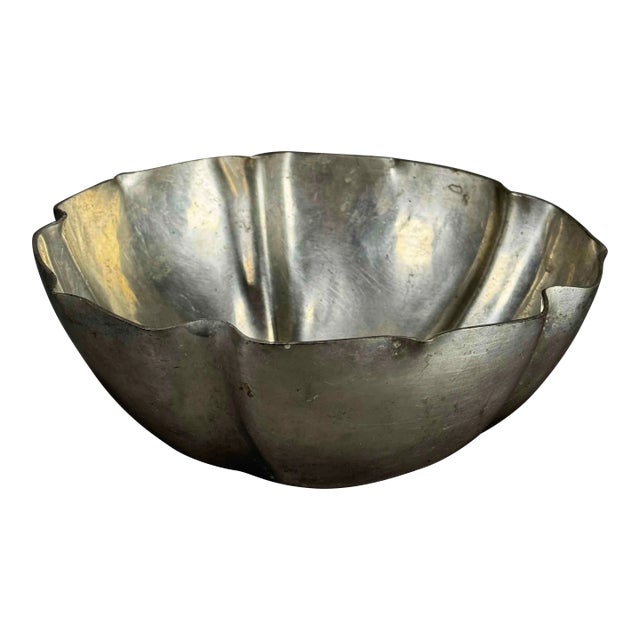 Vintage Mid 20th Century Whitney Pewter 5 Petal Flower Bowl Signed Christian Murch Rockport For Sale