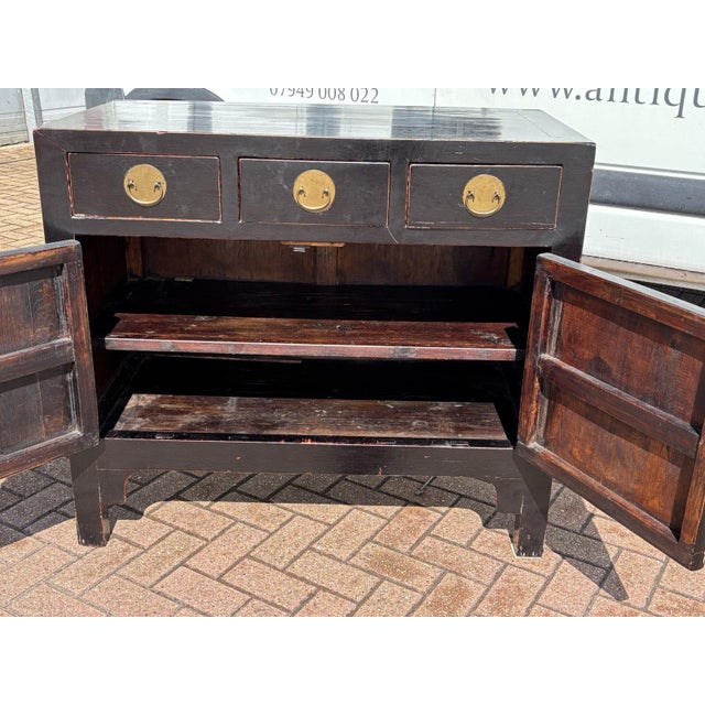 Black Lacquer and Brass Cupboard with 3 Drawers For Sale - Image 9 of 12