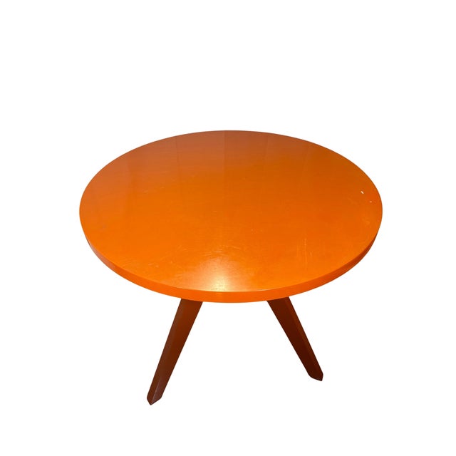 Orange Lacquer Round Table, 30 in Across, Glossy Finish, Splayed Legs ...