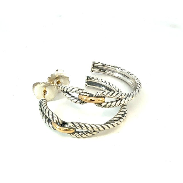 David Yurman 18k Gold & Silver Hoop Earrings Sterling Silver Estate For Sale - Image 4 of 7
