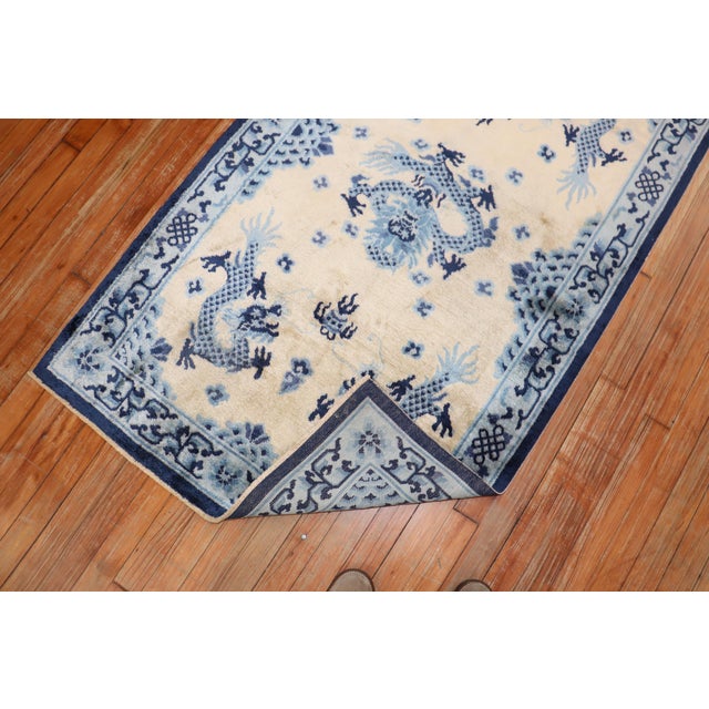 Late 20th Century Blue Beige Chinese Silk Scatter Rug For Sale - Image 12 of 18
