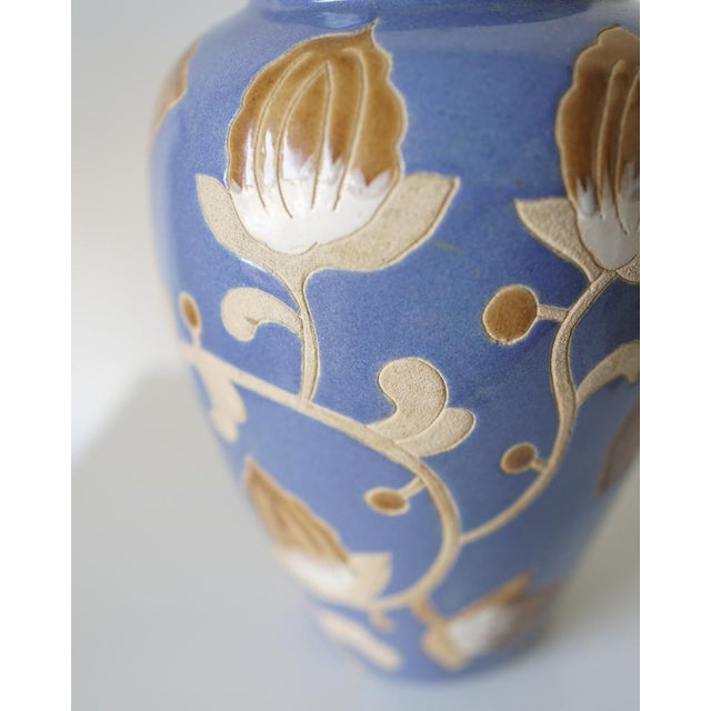 Ceramic Glazed Stoneware Vase with Floral Relief in the style of Keramis, 1970s For Sale - Image 7 of 8