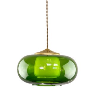 Mid-Century Modern Italian Green Glass and Brass Pendant Lamp, 1960s For Sale