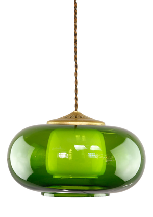 Mid-Century Modern Italian Green Glass and Brass Pendant Lamp, 1960s