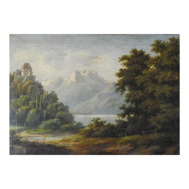 Late 19th Century Continental Mountain Lake Landscape Painting For Sale