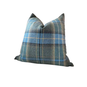 Mulberry for Lee Jofa “Shetland Plaid” in Blue Wool 22 Down-Filled Pillow - Single