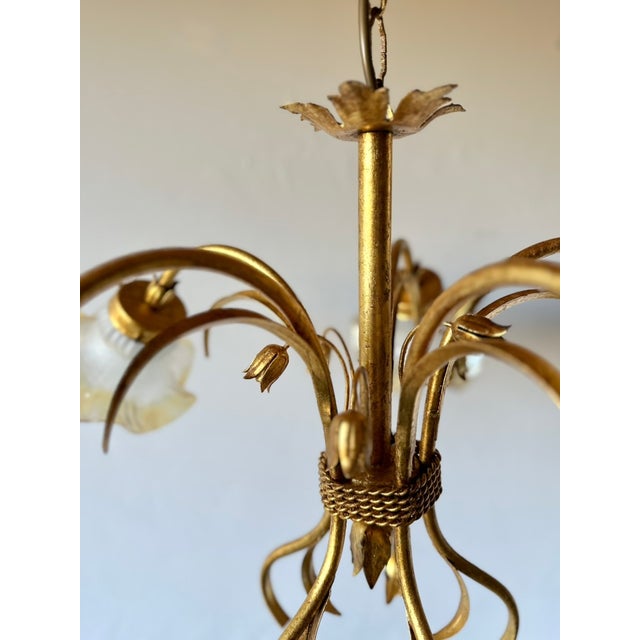 Metal Florentine Style Gilt Metal Chandelier with Amber-Tinted Glass Shades, 1960s For Sale - Image 7 of 13