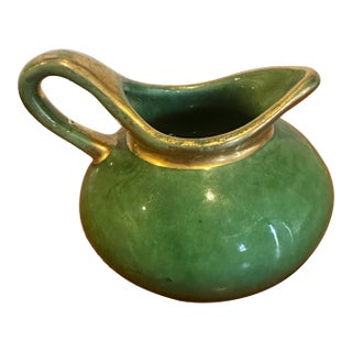 Vintage Emerald Green Glazed Ceramic Creamer Pitcher For Sale