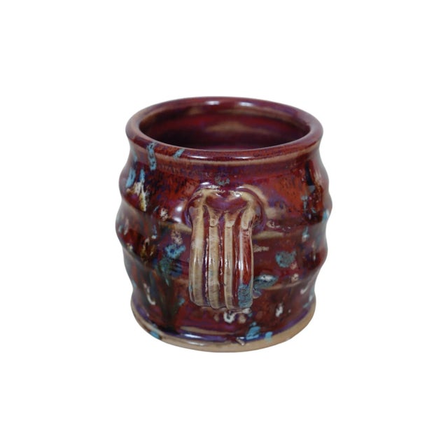 Rustic Sculptural Drip Glaze Mugs - a Pair For Sale - Image 3 of 8