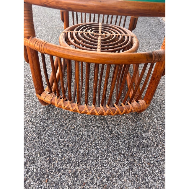 1970s Italian Mid Century Rattan and Glass Coffee Side Table For Sale - Image 10 of 12