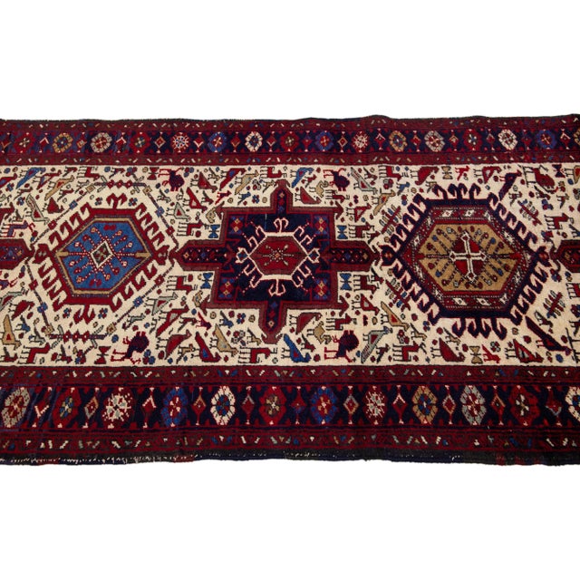 Beige 1960s Vintage Handmade Tribal Beige Heriz Wool Runner For Sale - Image 8 of 8